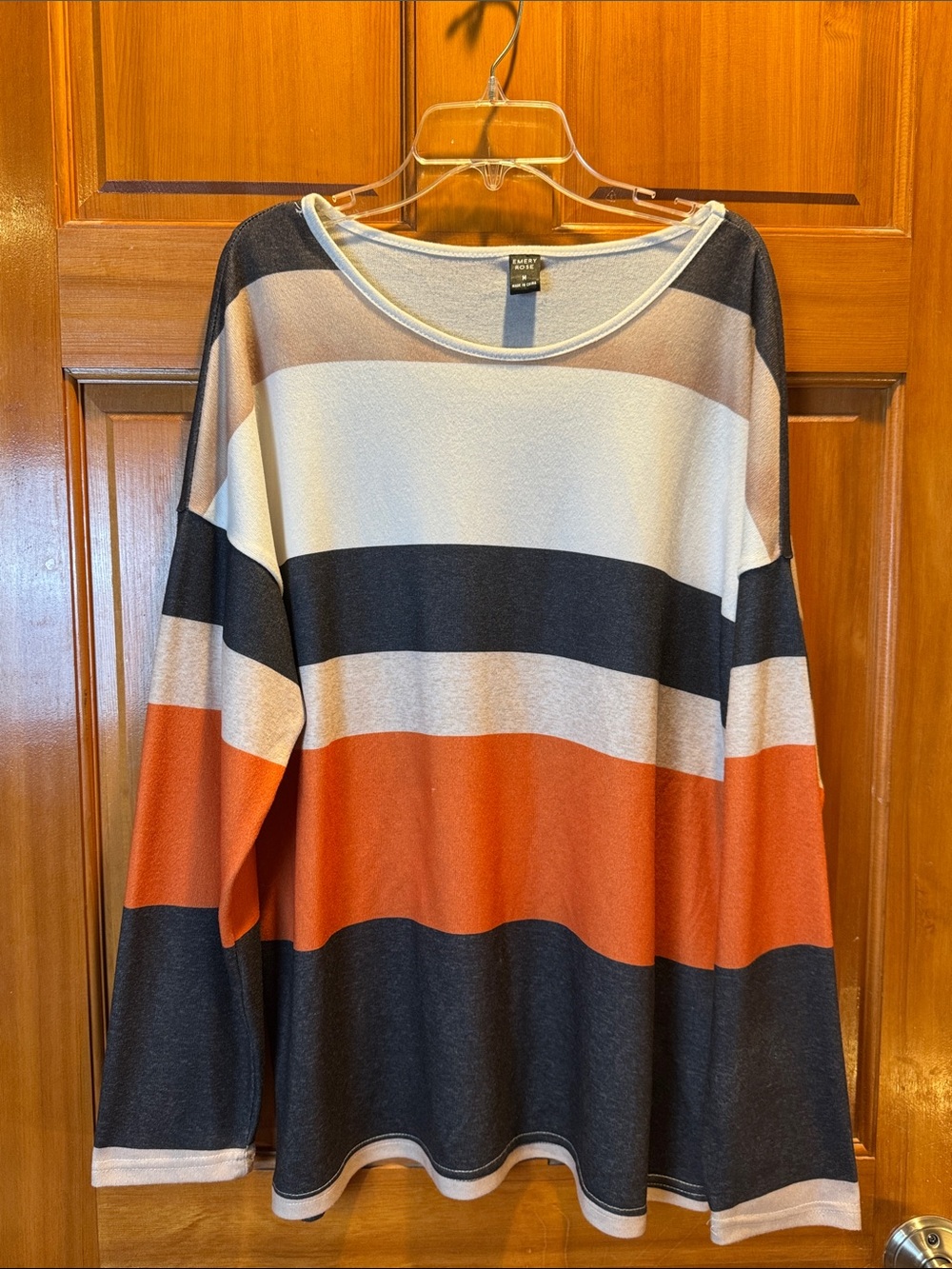 Emery Rose Striped Scoop Neck Shirt in Navy, White, Cream & Rust Size Medium